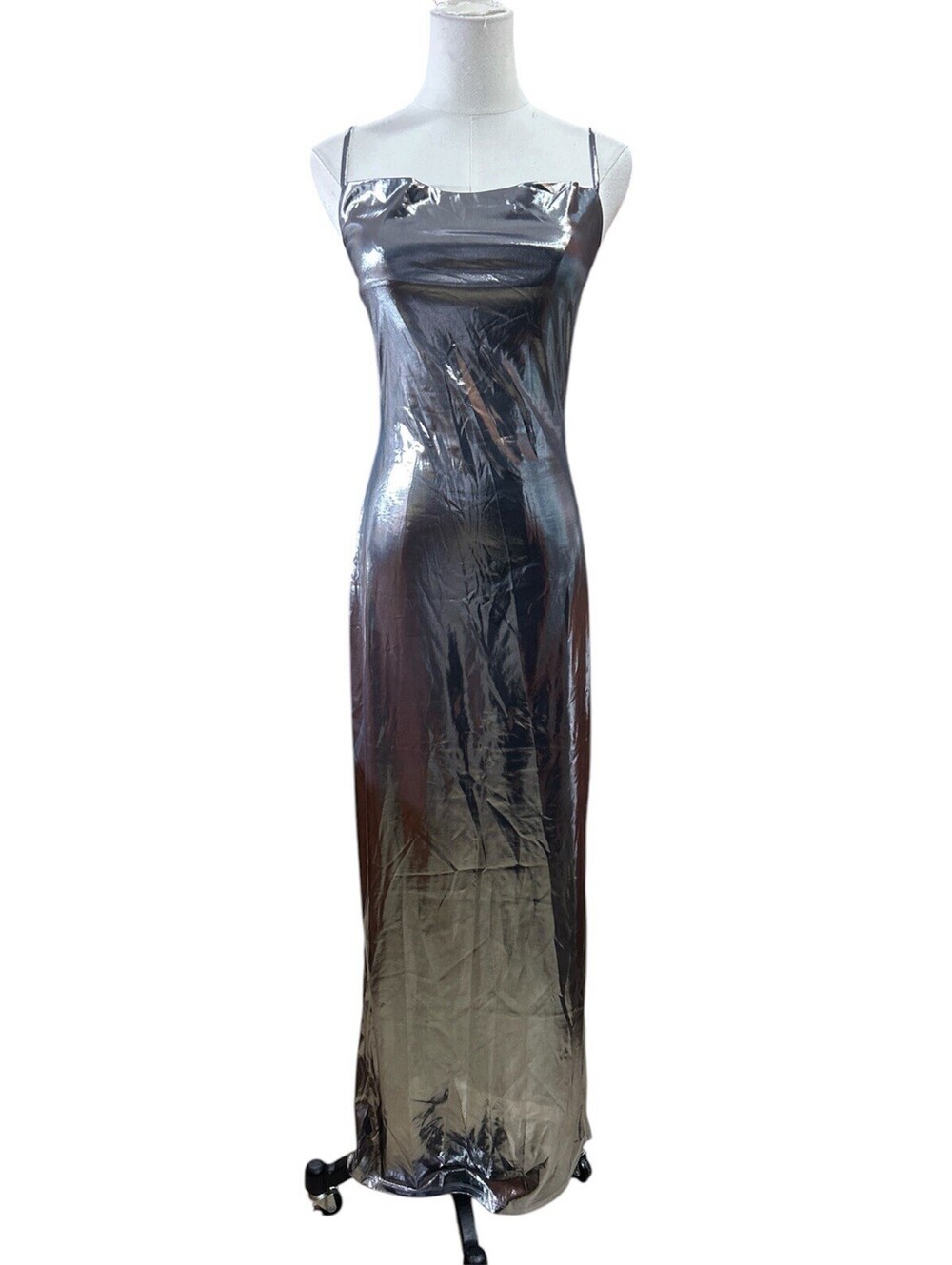 Johnny Wujek Women’s Maxi Dress SM Silver Spaghetti Strap 124-D172 Msrp $69
